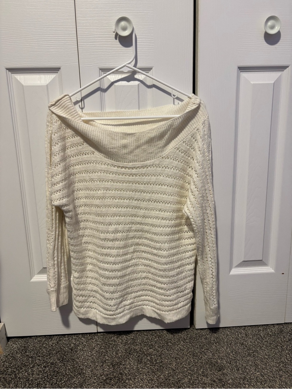 Maurices Cream Off-the-Shoulder Open-Knit Sweater